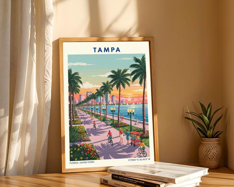 Tampa Flordia USA Travel Poster – Vintage Florida Wall Art Print, Retro Skyline Home Decor for Living Room or Office image 4