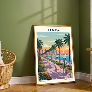 Tampa Flordia USA Travel Poster – Vintage Florida Wall Art Print, Retro Skyline Home Decor for Living Room or Office image 3