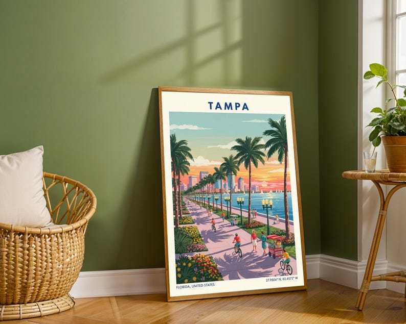 Tampa Flordia USA Travel Poster – Vintage Florida Wall Art Print, Retro Skyline Home Decor for Living Room or Office image 3