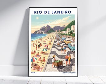 Rio de Janeiro Travel Poster – Vintage Brazil Wall Art Print, Retro Cityscape Home Decor for Living Room or Office
