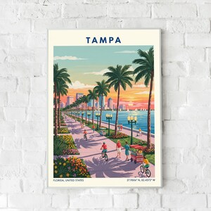 Tampa Flordia USA Travel Poster – Vintage Florida Wall Art Print, Retro Skyline Home Decor for Living Room or Office image 5