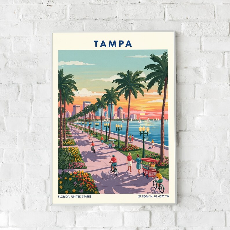 Tampa Flordia USA Travel Poster – Vintage Florida Wall Art Print, Retro Skyline Home Decor for Living Room or Office image 5