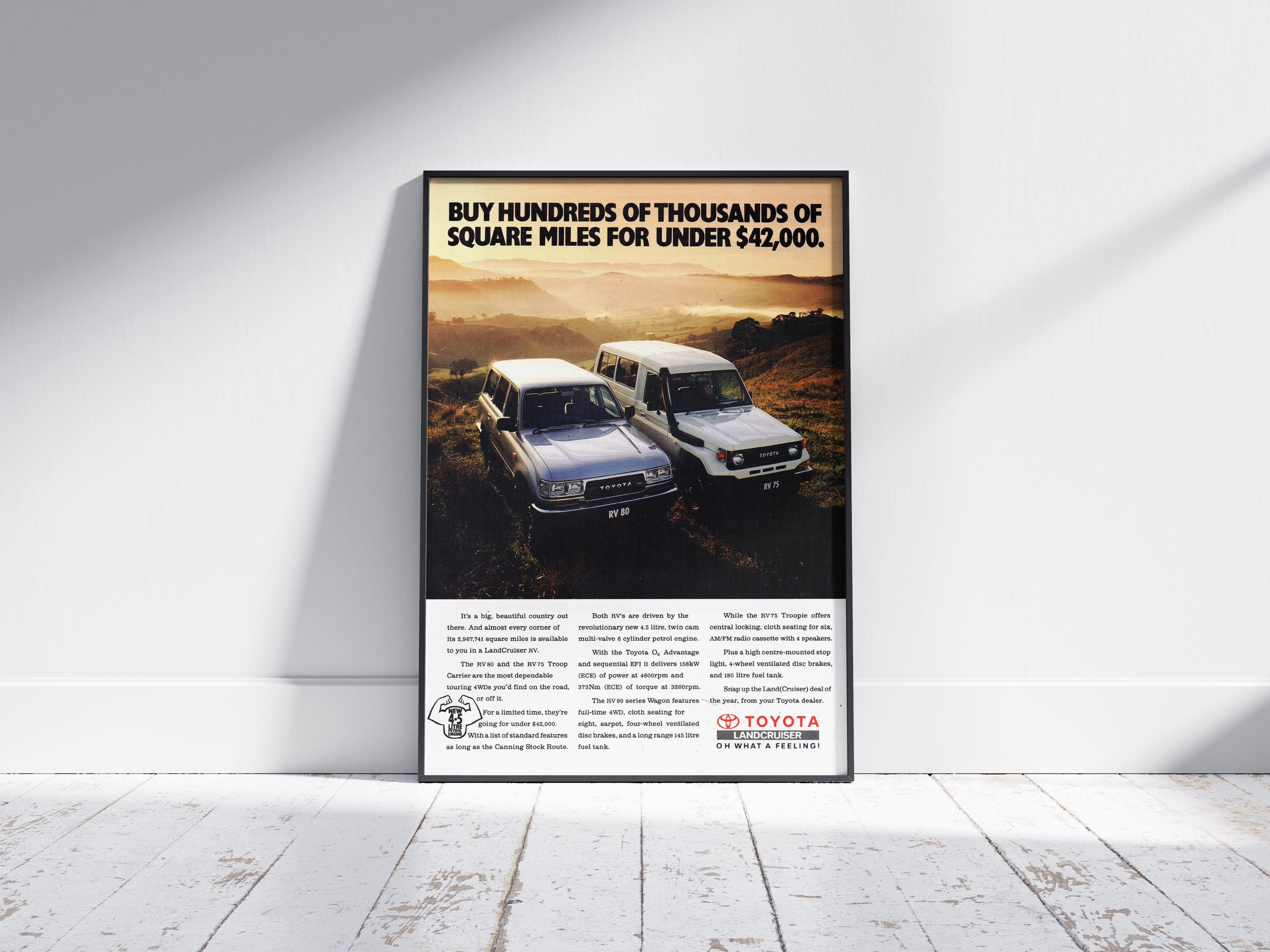 Toyota Landcruiser Vintage Advert Retro Classic Art Print, Perfect