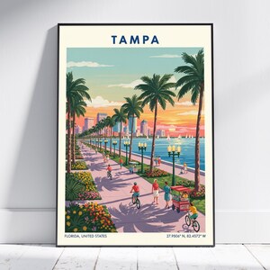 Tampa Flordia USA Travel Poster – Vintage Florida Wall Art Print, Retro Skyline Home Decor for Living Room or Office image 1