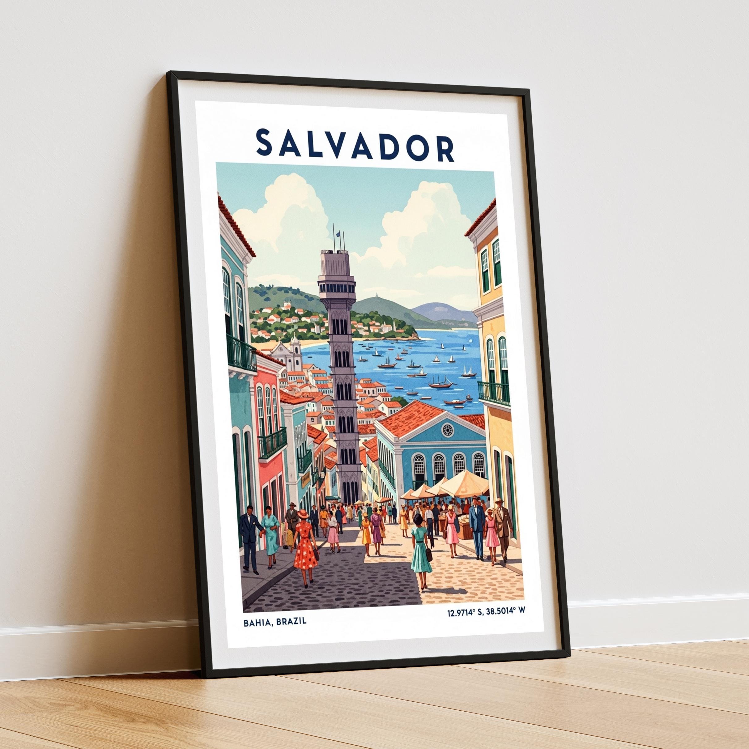Salvador Brazil Travel Poster – Vintage Brazil Wall Art Print