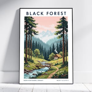 Black Forest Germany Travel Poster – Vintage Wall Art Print for Home Decor, Retro German Landscape Artwork, Gift for Nature Lovers