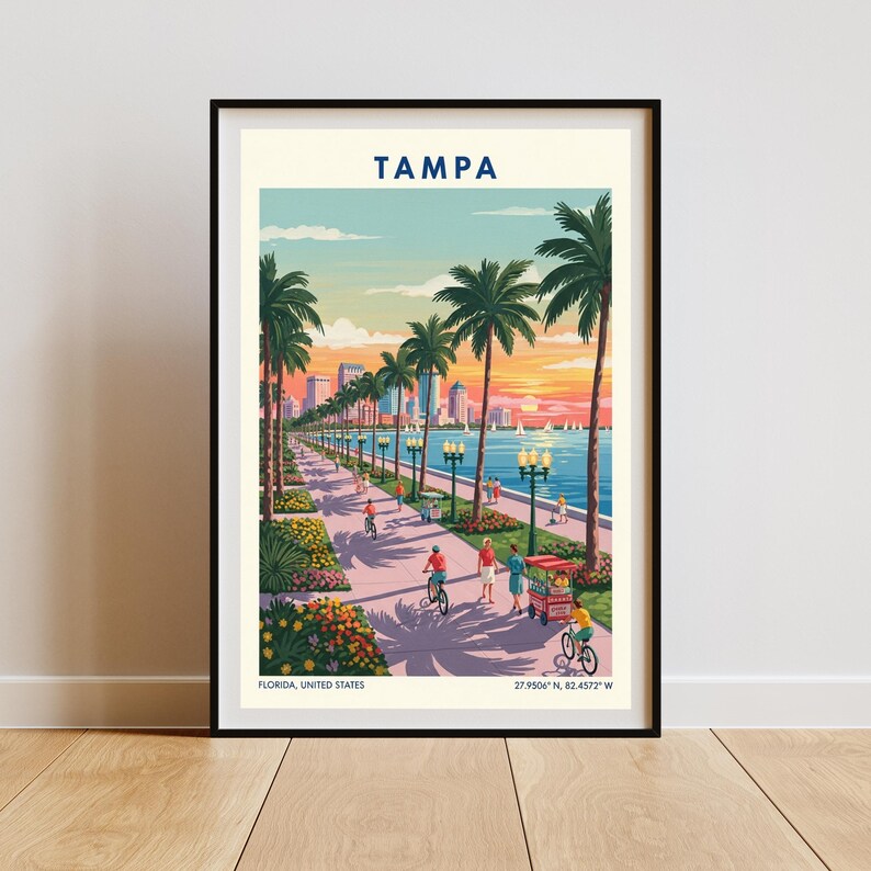 Tampa Flordia USA Travel Poster – Vintage Florida Wall Art Print, Retro Skyline Home Decor for Living Room or Office image 8