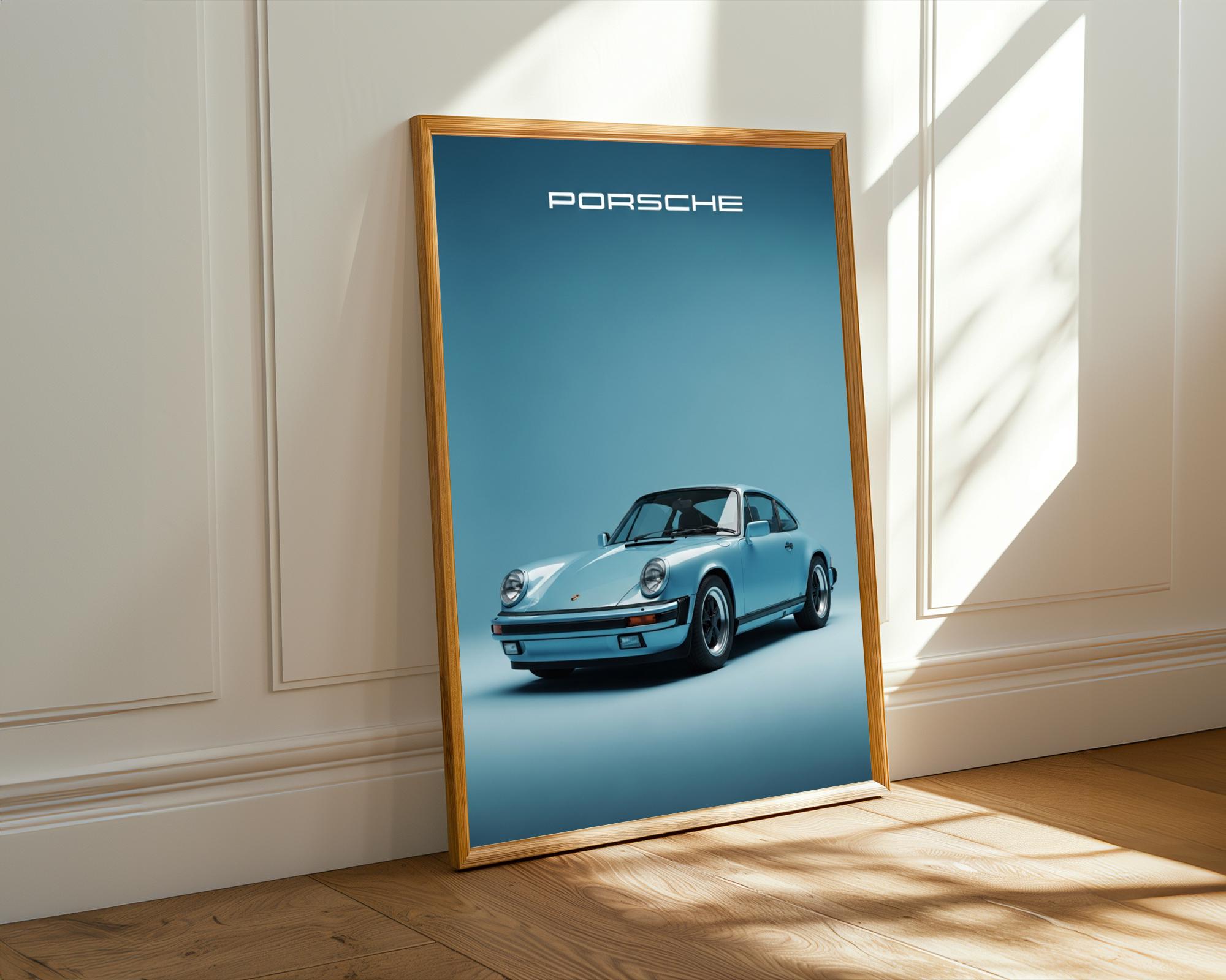 ヴィンテージ ポルシェ 911 アートプリント – ブルーフォトリアリ