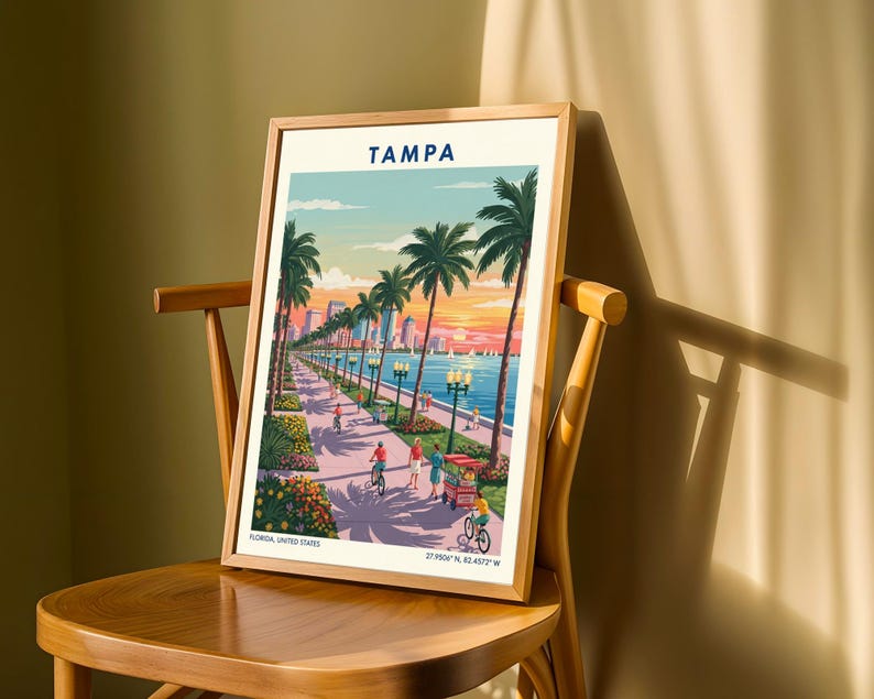 Tampa Flordia USA Travel Poster – Vintage Florida Wall Art Print, Retro Skyline Home Decor for Living Room or Office image 9