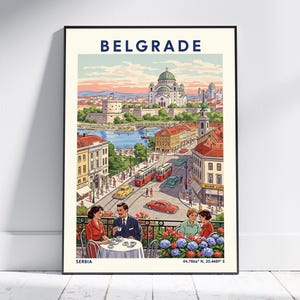 Póster de viaje de Belgrado: impresión vintage de Serbia, decoración urbana retro para salón u oficina, regalo perfecto.