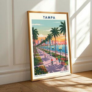 Tampa Flordia USA Travel Poster – Vintage Florida Wall Art Print, Retro Skyline Home Decor for Living Room or Office image 10