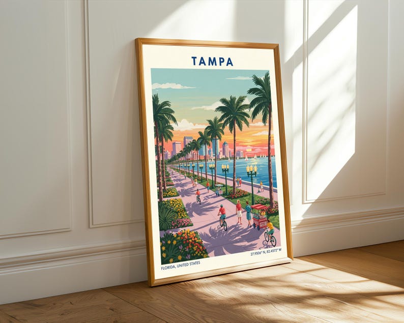 Tampa Flordia USA Travel Poster – Vintage Florida Wall Art Print, Retro Skyline Home Decor for Living Room or Office image 10