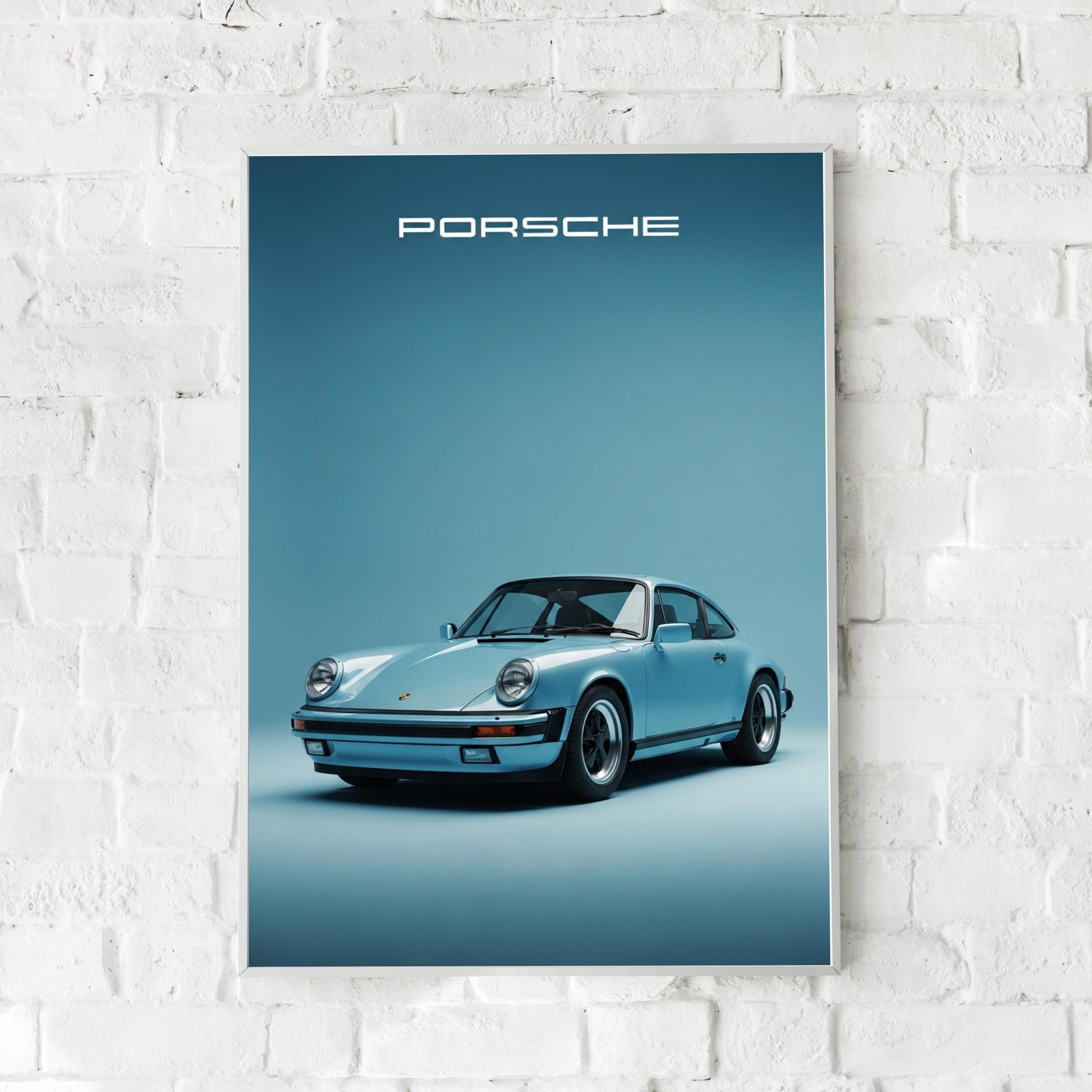 ヴィンテージ ポルシェ 911 アートプリント – ブルーフォトリアリ