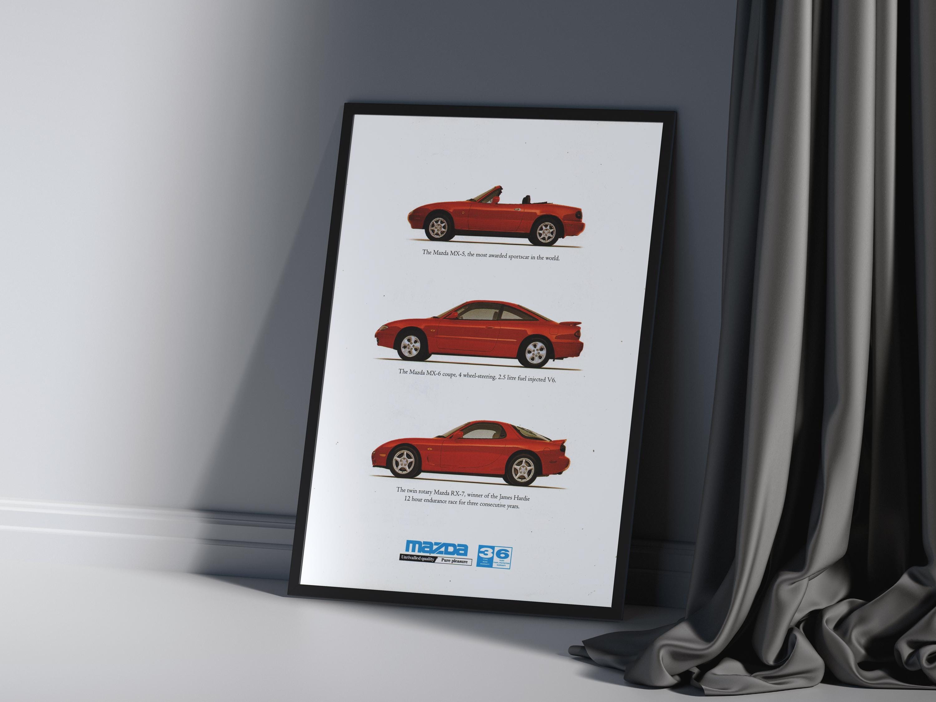 Mazda MX-5 MX-6 RX-7 Vintage Advert Retro Classic Art Print