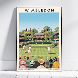 Wimbledon Tennis Match Poster – Vintage London Tennis Court Art Print, Retro Wall Art for Home Decor, British Sports Gift