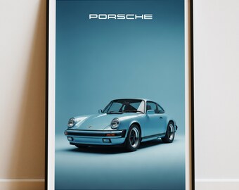 ヴィンテージ ポルシェ 911 アートプリント – ブルーフォトリアリ