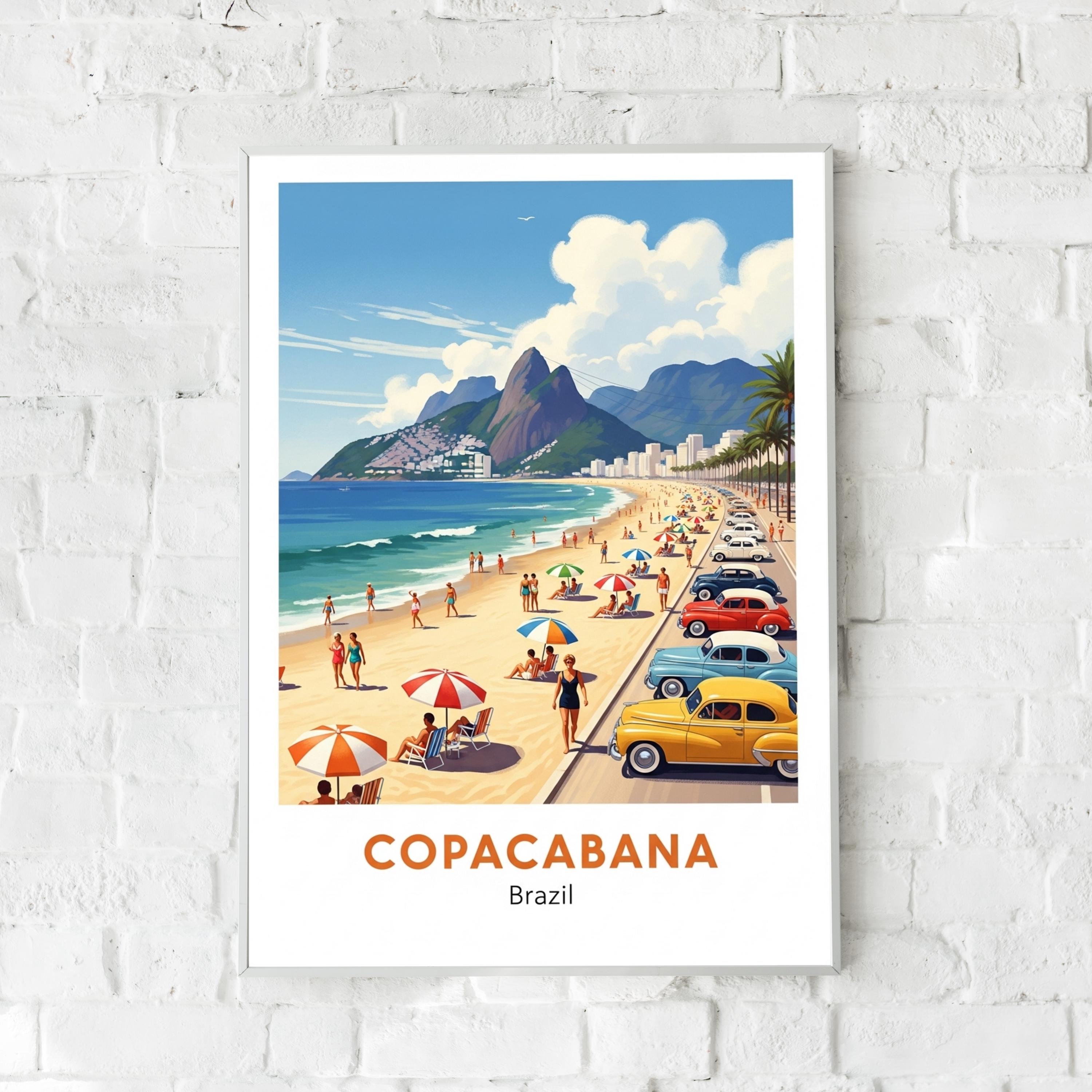 Copacabana Beach Brazil Art Print, Retro Travel Poster | Vintage