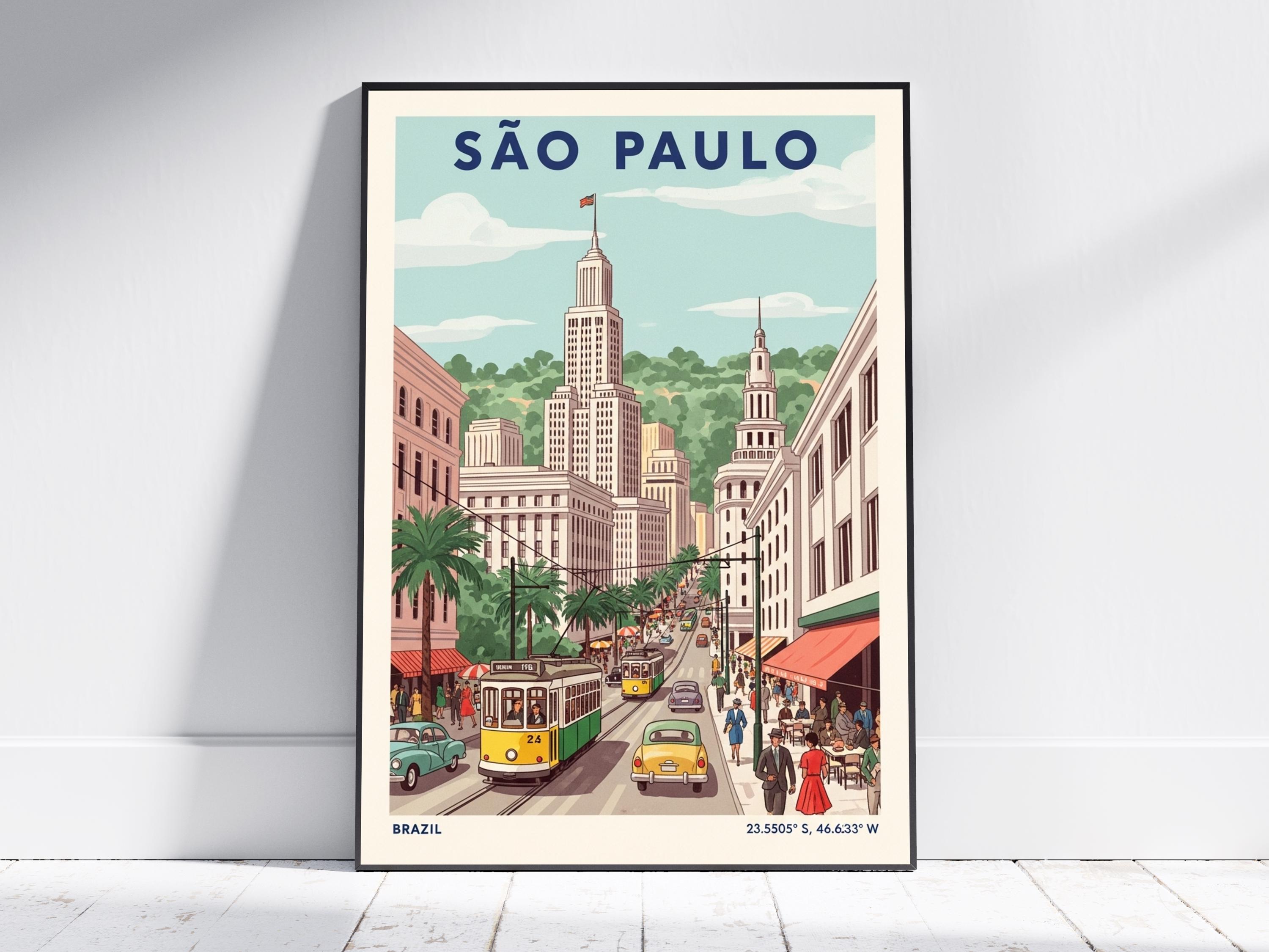 São Paulo Brazil Travel Poster – Vintage Brazil Wall Art Print 