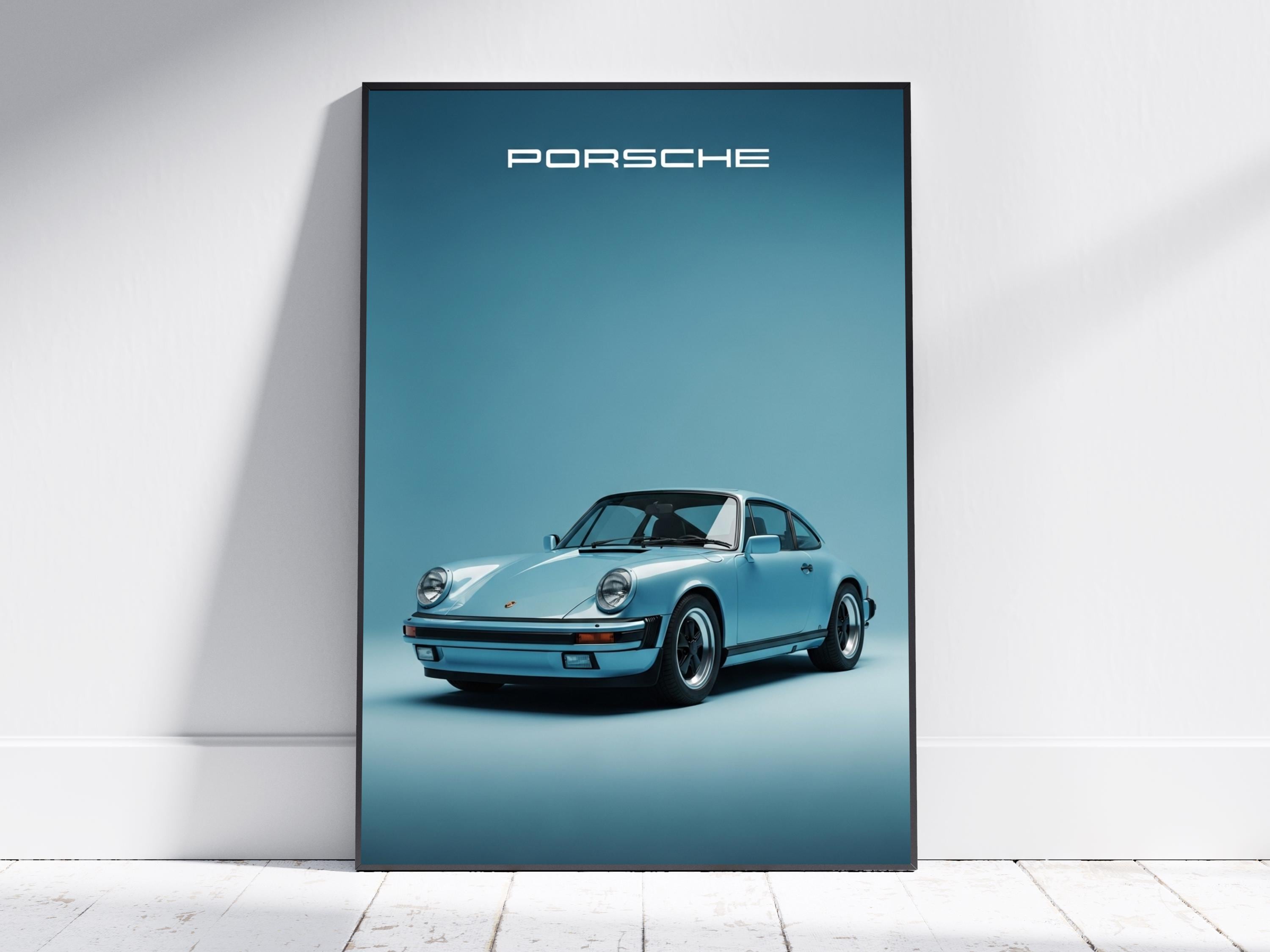 Vintage Porsche 911 Art Print – Blue Photorealistic Poster