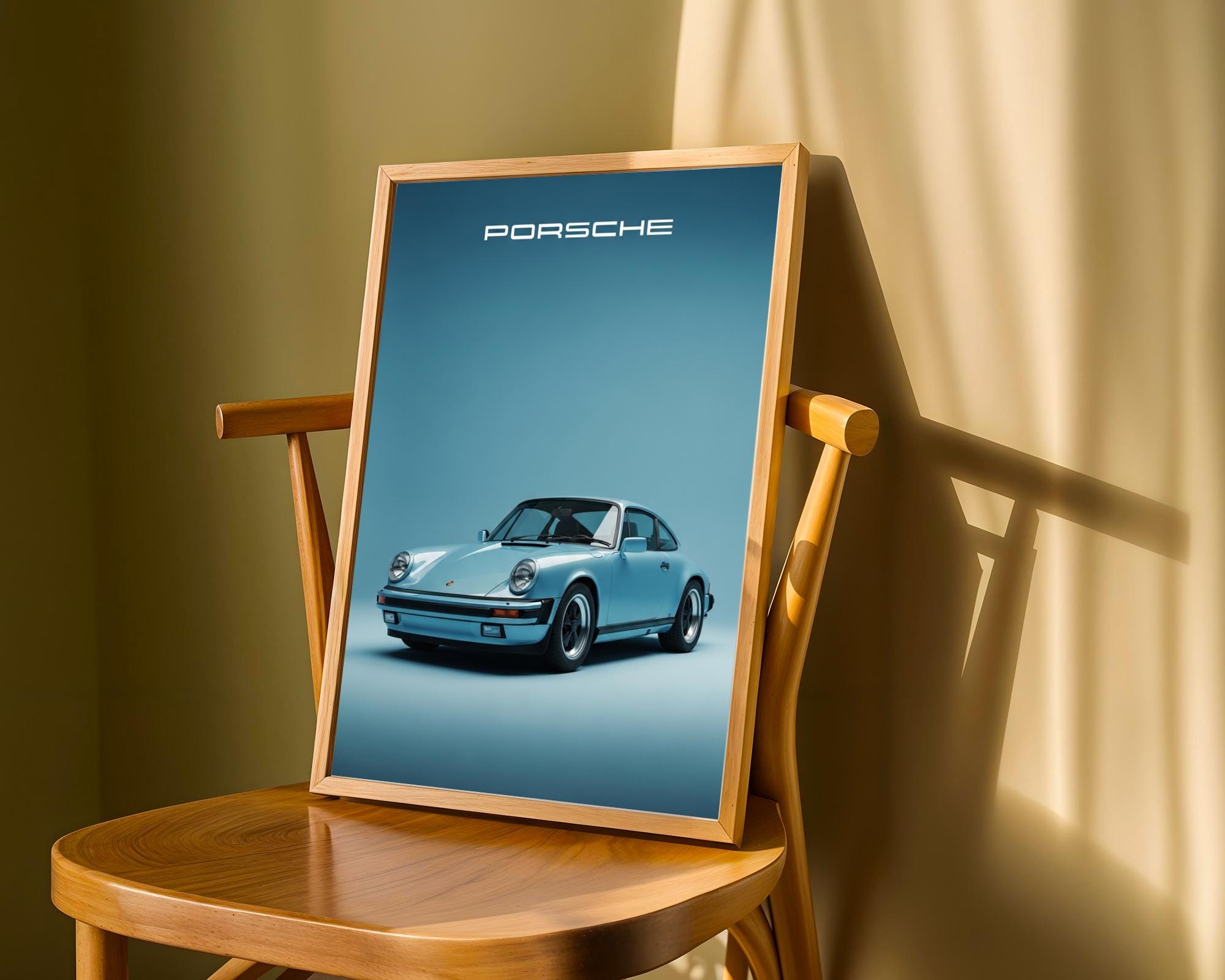 ヴィンテージ ポルシェ 911 アートプリント – ブルーフォトリアリ