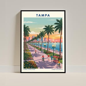 Tampa Flordia USA Travel Poster – Vintage Florida Wall Art Print, Retro Skyline Home Decor for Living Room or Office image 2