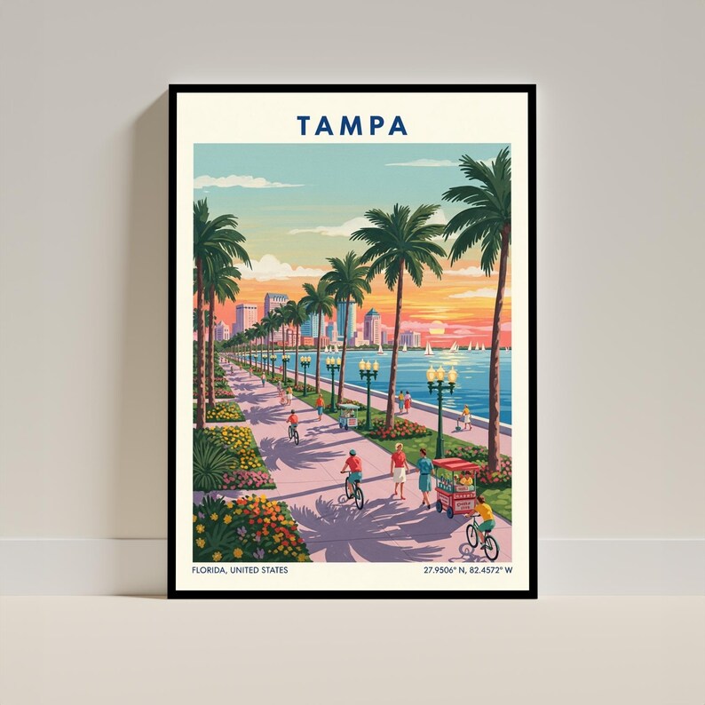 Tampa Flordia USA Travel Poster – Vintage Florida Wall Art Print, Retro Skyline Home Decor for Living Room or Office image 2