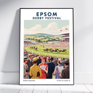 Epsom Derby Festival Horse Racing Art Print – Vintage Horse Racing Poster, Retro Wall Art for Home Decor, Gift for Equestrian Fans