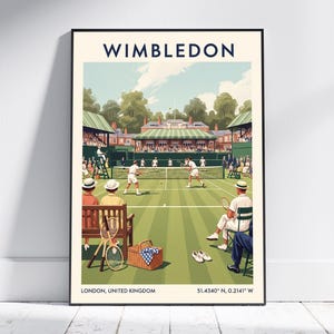 Wimbledon Tennis Match Poster – Vintage London Sports Art Wall Decor, Retro British Tennis Print for Home Living Room or Office Gift