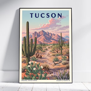 Tucson Arizona USA Travel Poster – Vintage Arizona Wall Art Print, Retro Desert Home Decor for Living Room or Office, Unique Gift