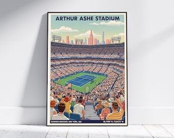 Arthur Ashe Stadium Vintage Poster – New York Tennis Art Print, Retro Wall Art for Sports Lovers, Home Decor Gift for Living Room or Office