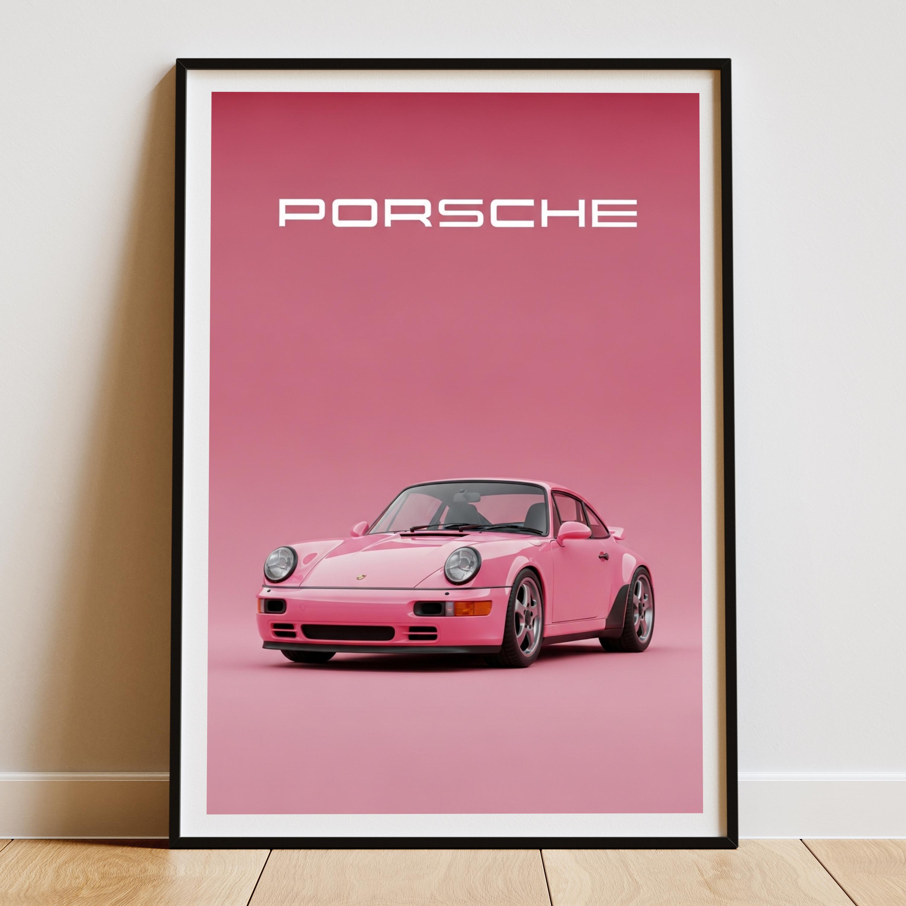 Pink Porsche Car Poster – Photorealistic Automotive Art