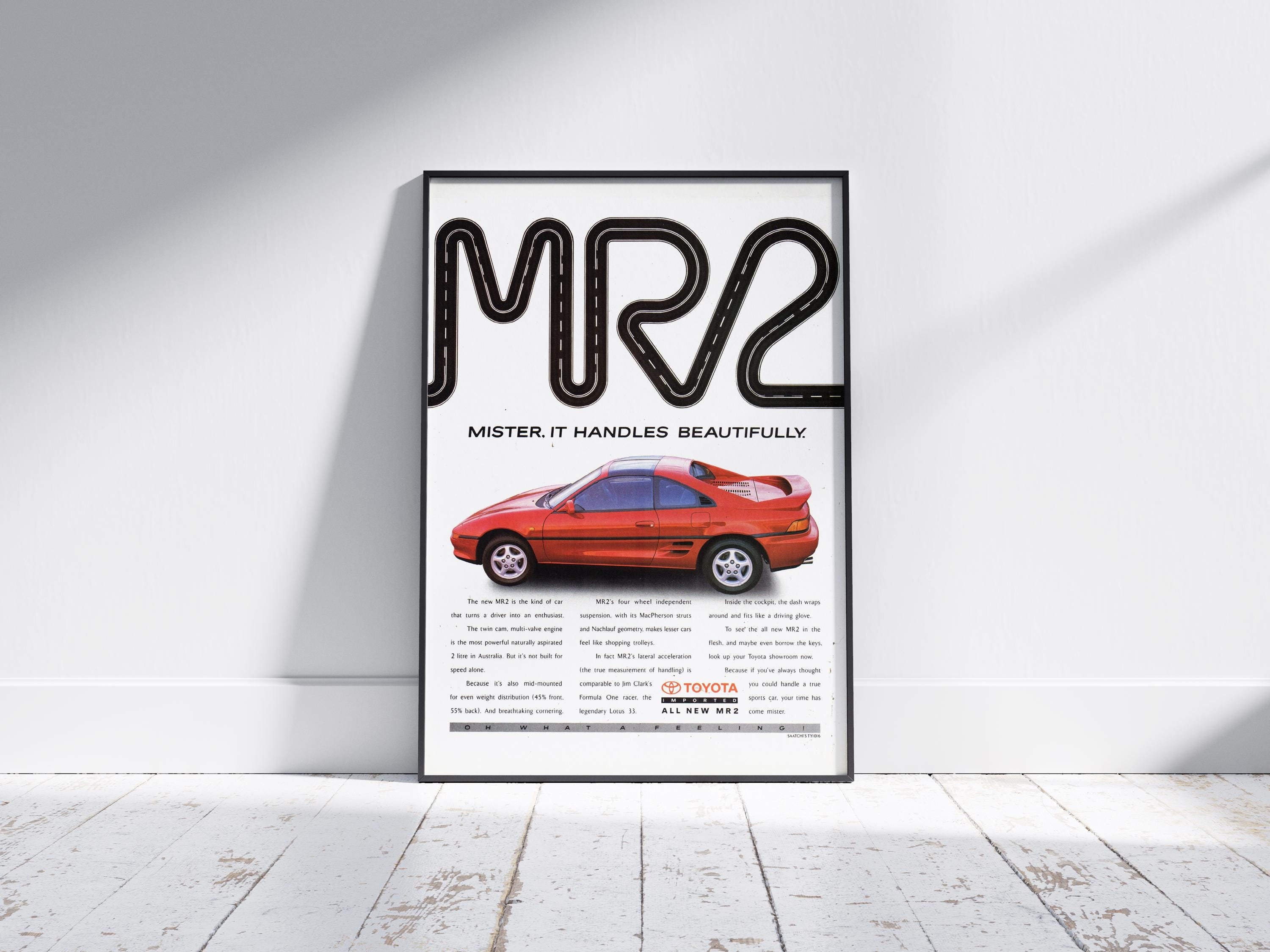 Toyota MR2 Poster Advert Vintage Retro Classic Art Print, Perfect for Home or Office Decor, Ideal Gift Car Enthusiasts.