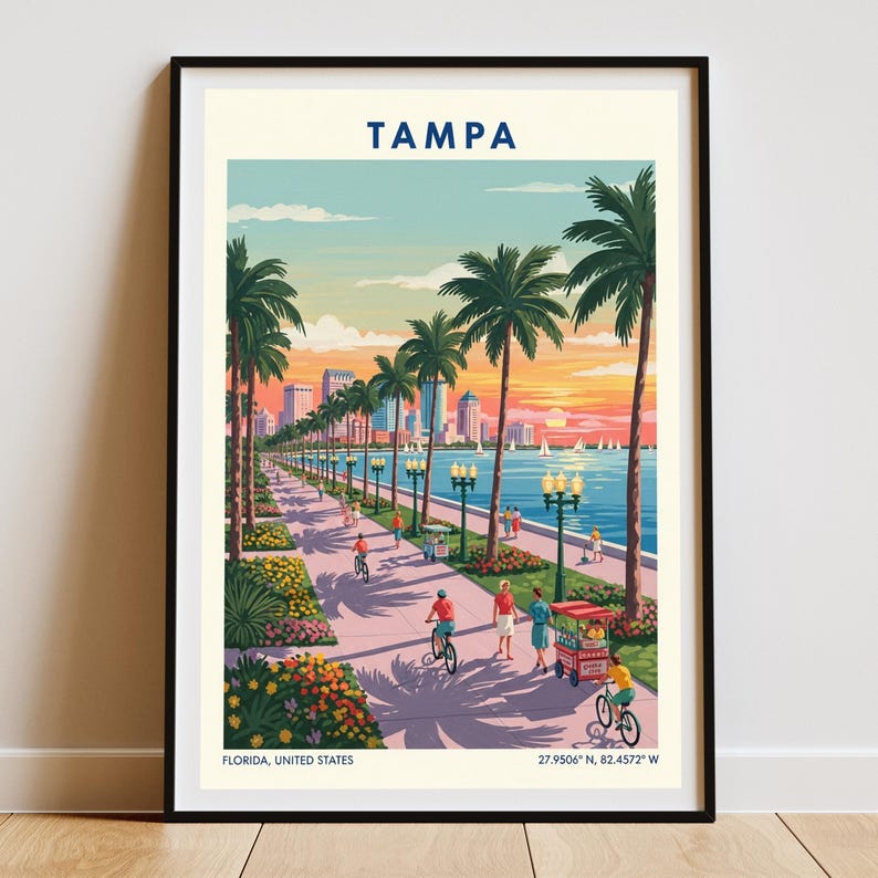 Tampa Flordia USA Travel Poster – Vintage Florida Wall Art Print, Retro Skyline Home Decor for Living Room or Office image 6