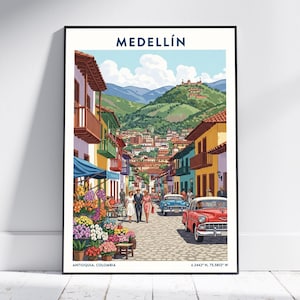 Medellín Colombia Travel Poster – Vintage Colombia Wall Art Print, Retro City Home Decor for Living Room or Office