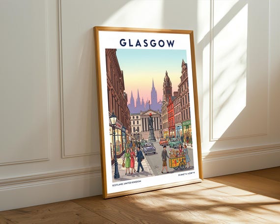 YONGCAI Glasgow Scotland Skyline Vintage Travel Poster su tela