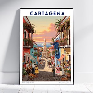 Cartagena Colombia Poster – Vintage Colombia Wall Art Print, Retro Cityscape Home Decor for Living Room or Office
