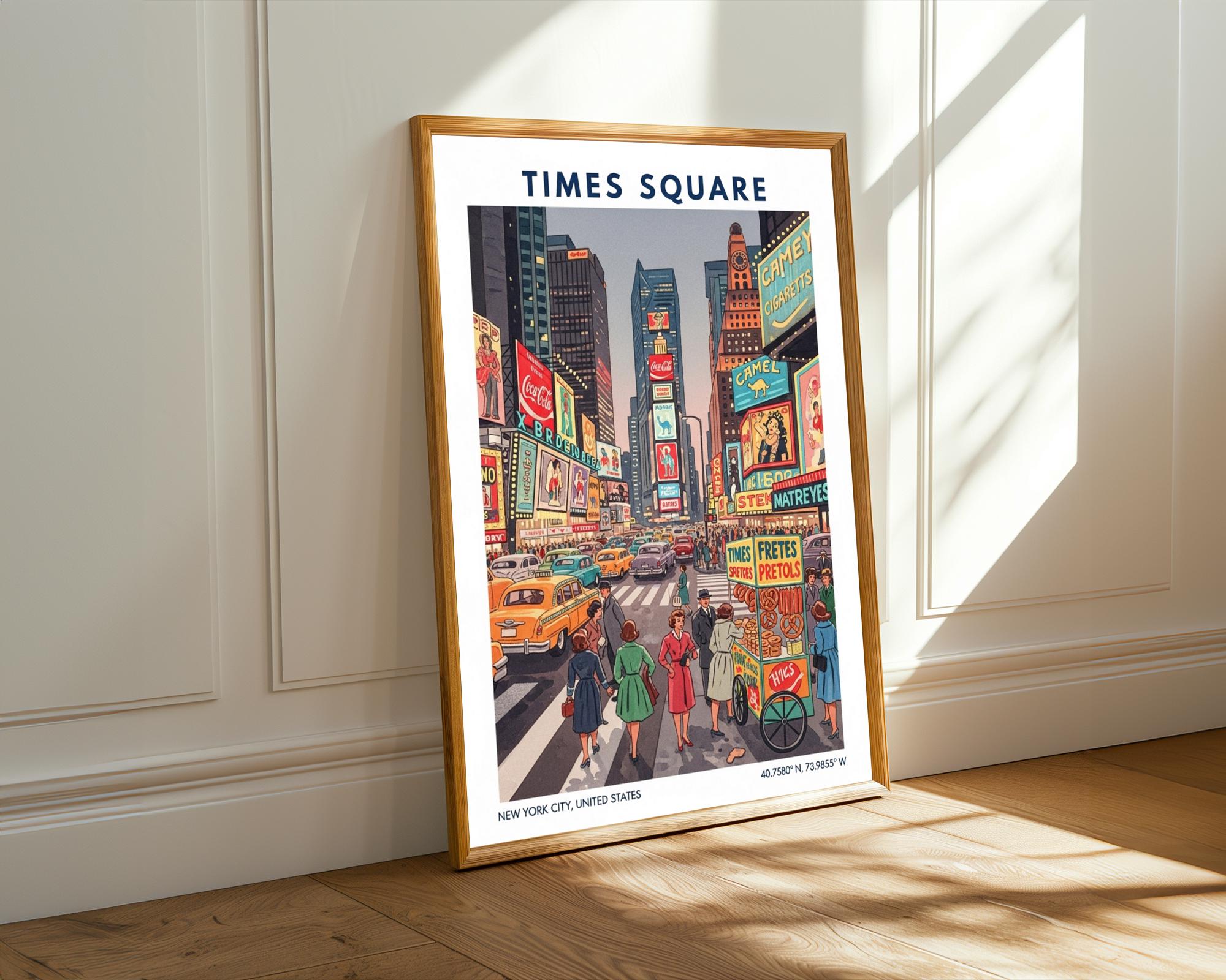 Toile Vintage Times Square New York - Impression Haute Qualité 50x75 Cm Pour Salon Ou Chambre