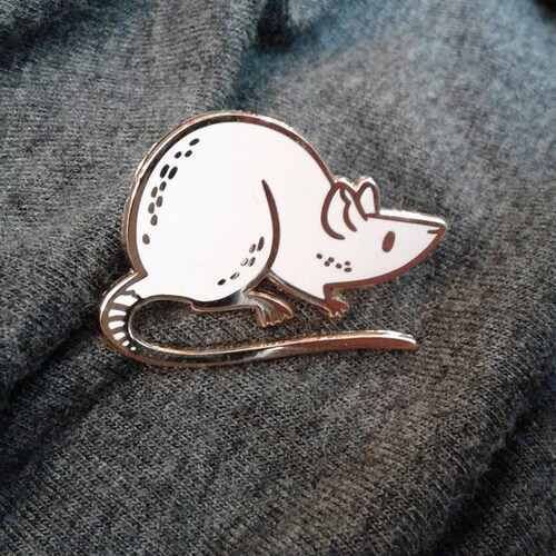 Curious White Rat Rose Gold Enamel Pin Etsy