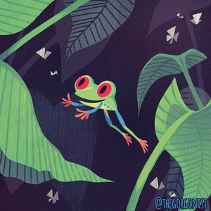 Tree Frog Leap 8x8 inch cute frog art print