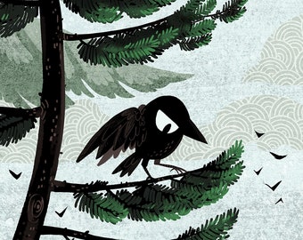 Coastal Crow 5x7 inch mini art print