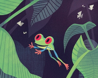 Tree Frog Leap 8x8 inch cute frog art print