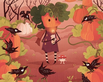 Pumpkin Patch Child 12x18 inch October Halloween Spirit Autumn art poster