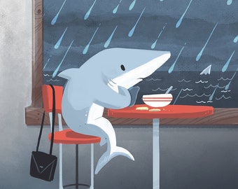 Shark Cafe 5x7 in art print
