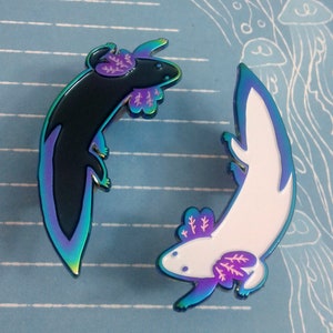 Black and White Axolotl Chase rainbow metal enamel pin set image 1