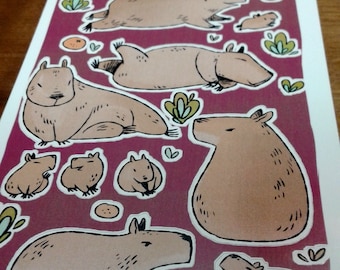 Happy Capybara kiss cut Sticker Sheet