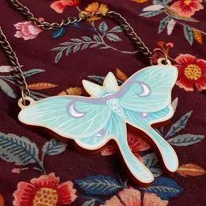 Luna Moth 2-inch wooden charm statement art necklace