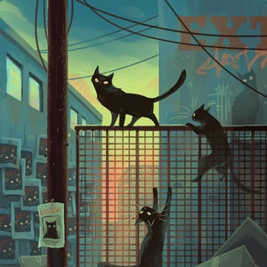 Alley Shadow Cat urban legend 8x12 art print
