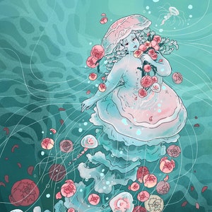 Peony and Jellyfish 8x10 inch fantasy art print