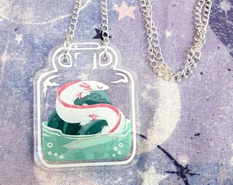 Axolotl Dragon Bottle acrylic charm pendant necklace