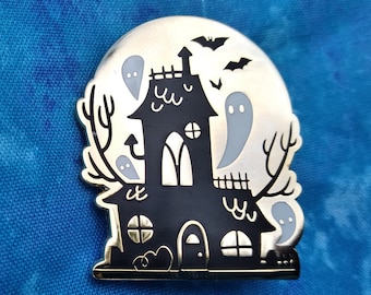 Full Moon Haunted House hard enamel pin
